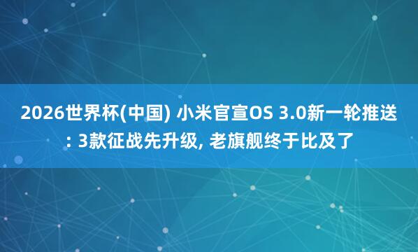 2026世界杯(中國) 小米官宣OS 3.0新一輪推送: 3款征戰(zhàn)先升級(jí), 老旗艦終于比及了
